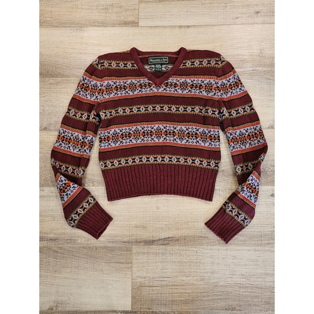 Vintage Abercrombie & Fitch Sweater Womens S Fair Isle Nordic Ramie Cotton 90s